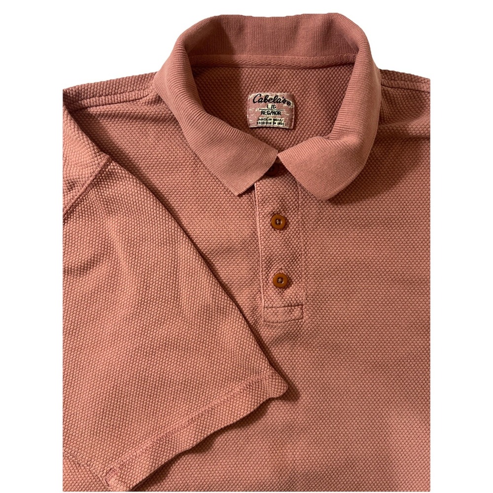 Cabela's Polo Shirt‎ Mens Large 100% Cotton Short Sleeve Salmon